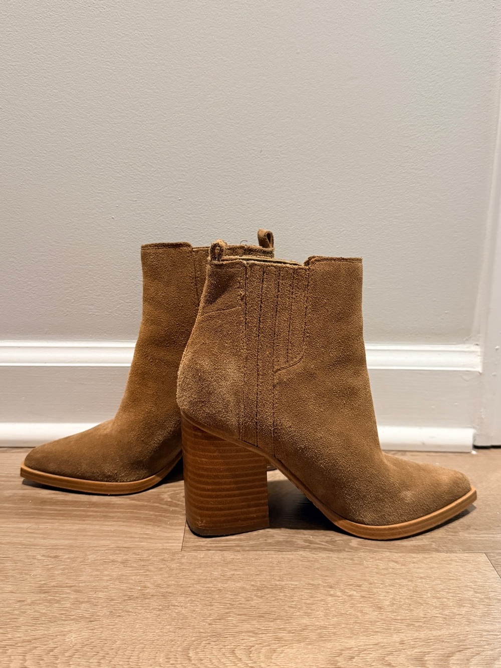Marc Fisher Suede Tan Block Heel Ankle Boots